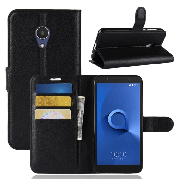 Litchi Texture Wallet Stand Flip Case for Alcatel 1X - Black Black