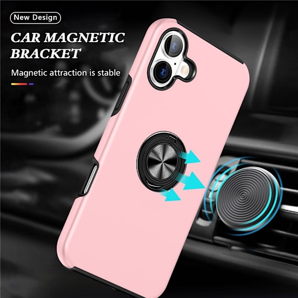 Til iPhone 17 Finger Ring Kickstand Hybrid Taske Pink