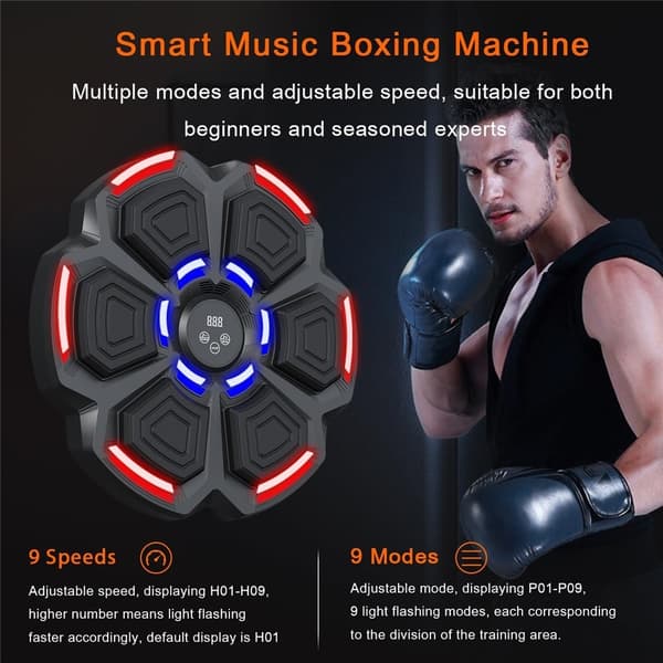 Träna Boxning väggmonterad musikboxning digital boxningsutrustning + handskar Svart