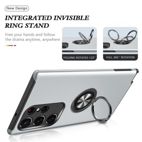 Samsung Galaxy S23 Ultra Finger Ring Kickstand Hybrid Case - Silver Silver