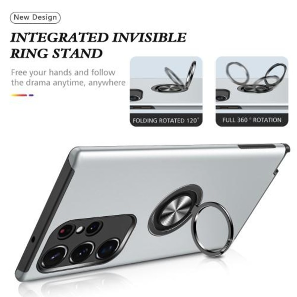 Samsung Galaxy S23 Ultra Finger Ring Kickstand Hybrid Cover - Sil Silver