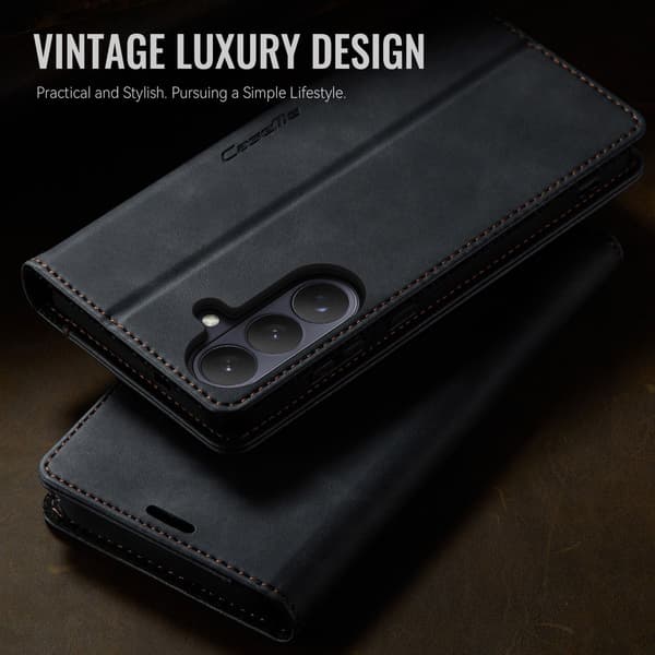 Til Samsung Galaxy S26 CASEME pungcover med stativ og kalvetekstur - Sort sort