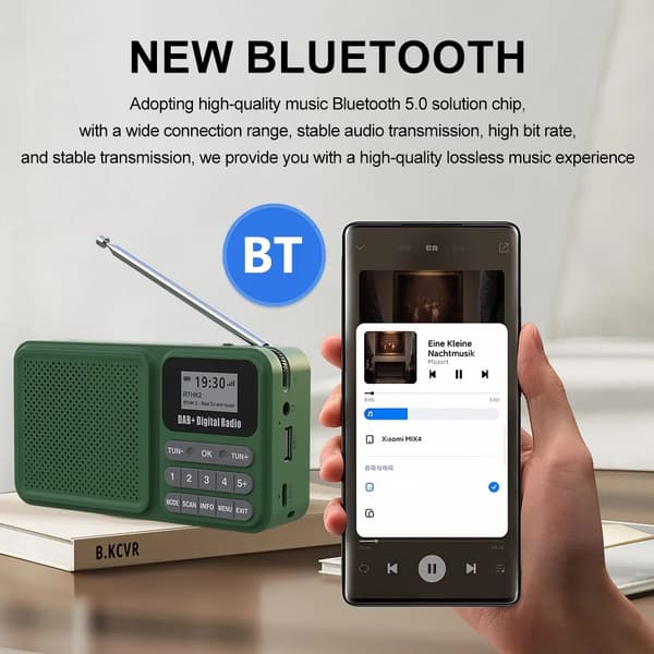 Solcelledrevet genopladelig DAB/FM-radio understøtter Bluetooth-forbindelse Green