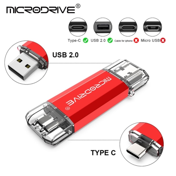 MICRODRIVE 128 GB USB-Minne 2i1 USB-A + USB-C Flash Drive Guld