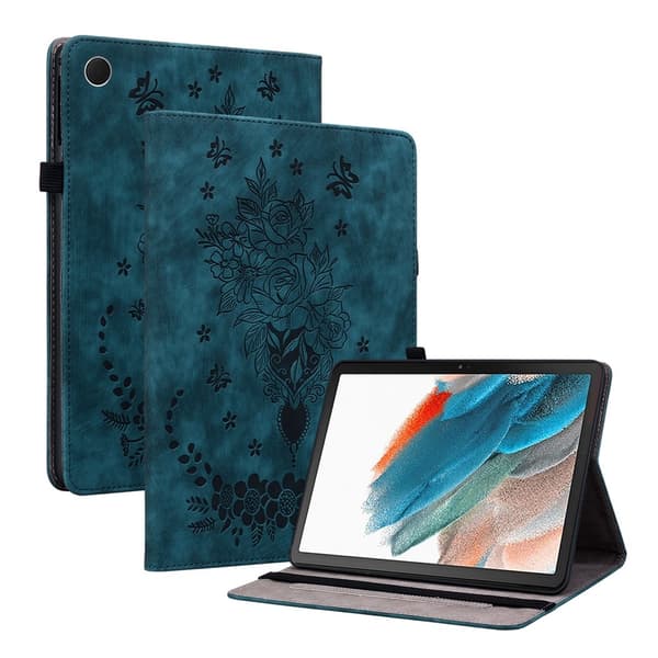 För Samsung Galaxy Tab A11 Fodral Skydd Med Rosblomsprägling - Blå Blå