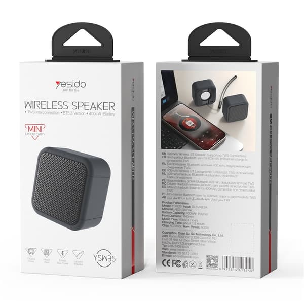 YESIDO Mini Cube TWS Bluetooth högtalare snodd förbättrad bas bärbar subwoofer Svart