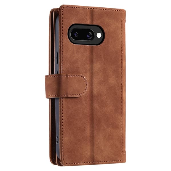 Til Google Pixel 9A Deksel med glidelås og 9 kortspor Brown