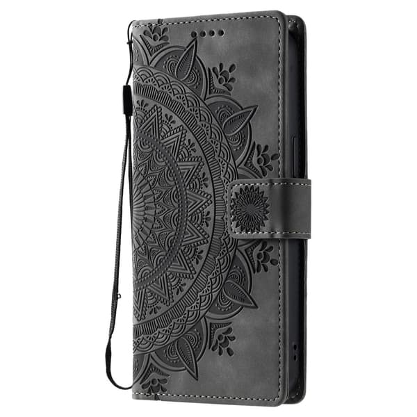 Til Samsung Galaxy S25 Ultra tegnebogscover Cover Shell Mandala Blomstermønster Grey