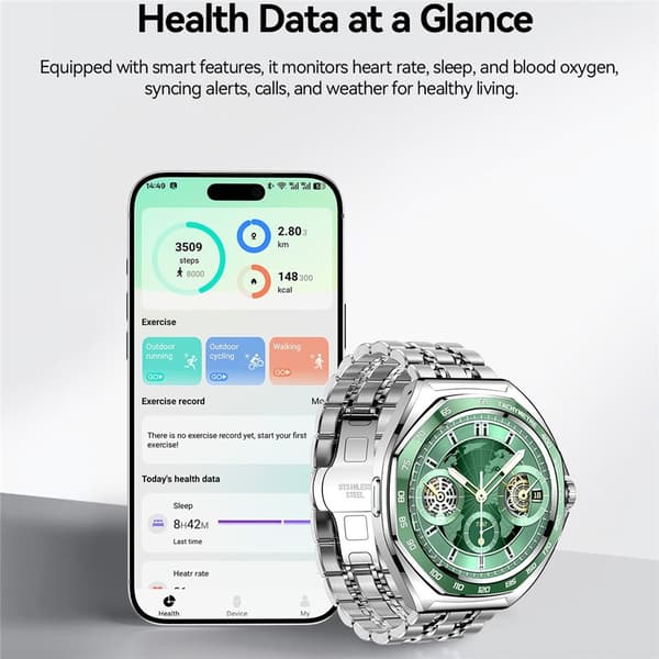 Smartwatch JOYROOM AMOLED Bluetooth-opkald 450mAh 5ATM Vandtæt Green
