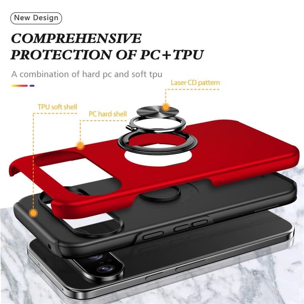 Til Google Pixel 10 Pro / Pixel 10 SkalFingerring Kickstand Hybrid Taske - Rød Red