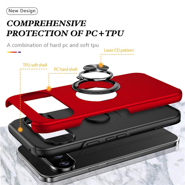 Til Pixel 10 Pro / Pixel 10 Deksel Hybriddeksel med Finger Ring - Rød Red