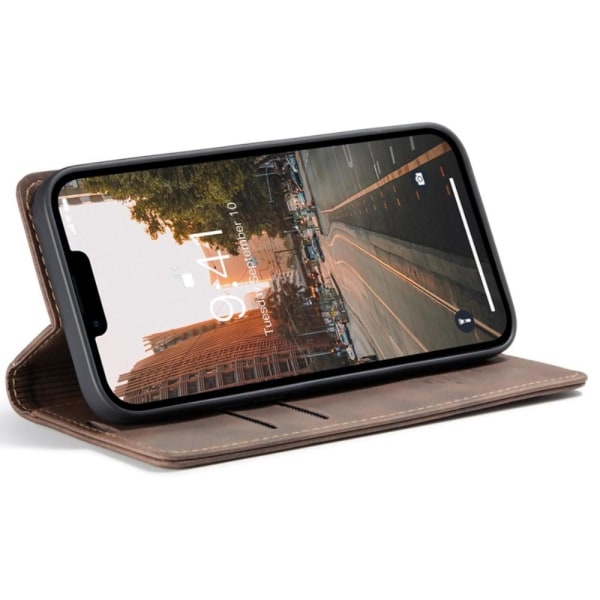 CASEME Retro lompakkokotelo iPhone 14 Prolle - tummanruskea Brown