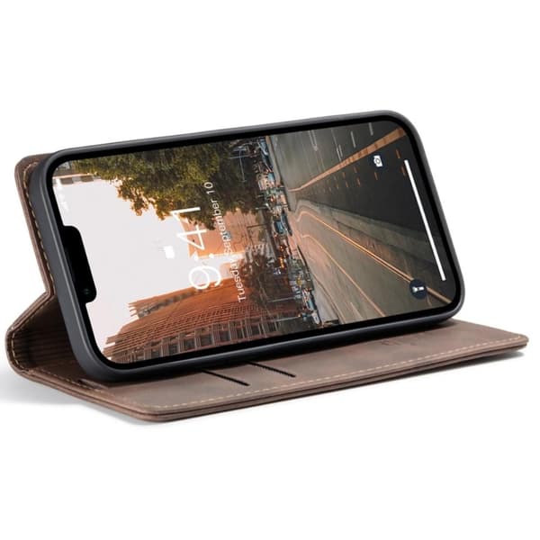 CASEME Retro tegnebog taske til iPhone 14 Pro - Mørkebrun Brown