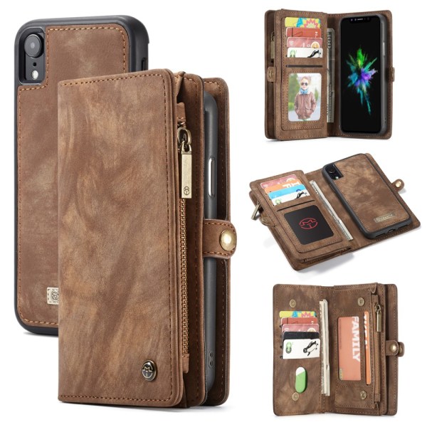 CASEME Aftagelig 2-i-1 Multi-slot tegnebog til iPhone XR Brun Brown