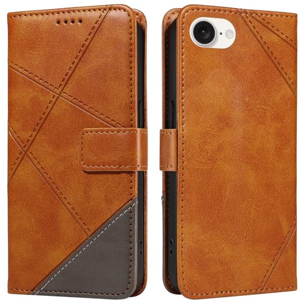 Pungcover til iPhone 17e / 16e – Geometrisk Linje Brown