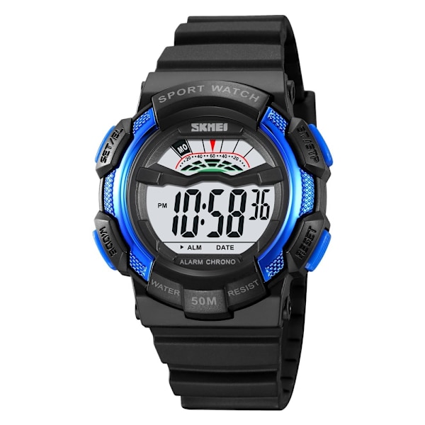 SKMEI 50m vandtæt armbåndsur - Sort+Blå/Hvid Urskive Blue