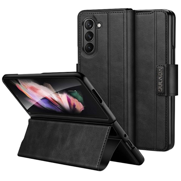 SULADA For Samsung Galaxy Z Fold6 5G Case PU Leather+PC Anti-Drop Stand Phone Case Black