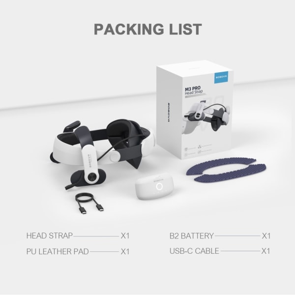 BOBOVR M3 Pro Batteripak Hodebånd for Meta Quest 3 VR-headset White