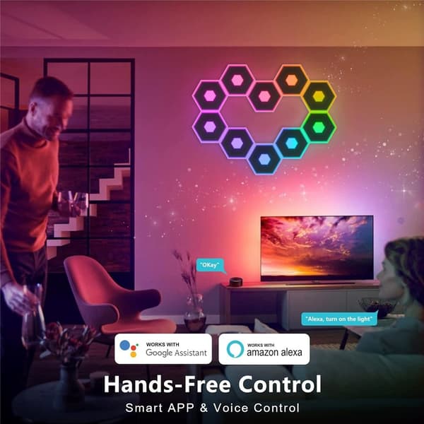 12 stk. WiFi Bluetooth lyspaneler RGB LED væglamper app synkronisering musik Black