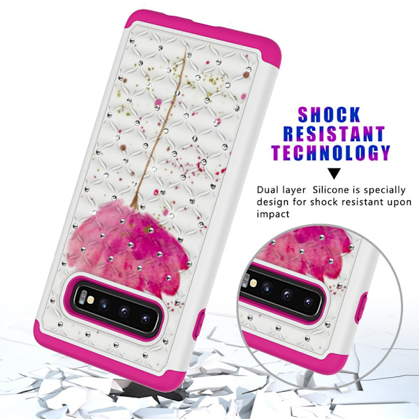 Samsung Galaxy S10+ TPU-Skal Armor Extra Tåligt - Pink Flower Svart