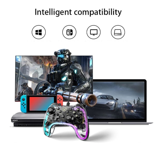 Kompatibel med Nintendo Switch osv. Kablet kablet gamepad-kontroller Transparent