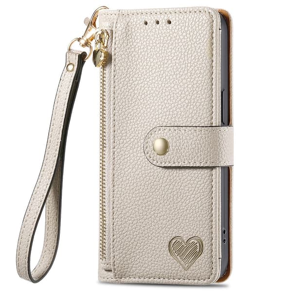 For iPhone 17 Skal RFID-blockering Dragkedjeficka Plånboksfodral med Rem - Beige Beige