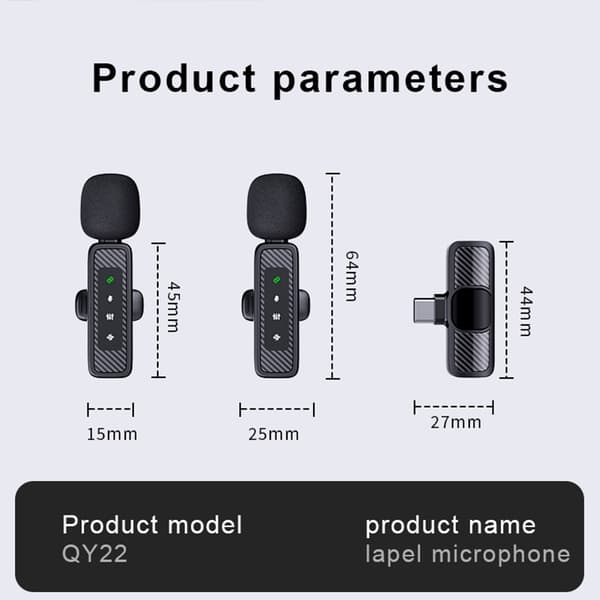 Trådløs myggmikrofon (2,4 GHz) USB-C – 2 mikrofoner + 1 mottaker Black