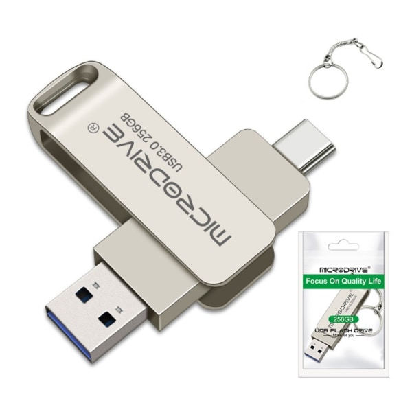 MICRODRIVE 256 GB USB-Minne 2i1 USB-A + USB-C Flash Drive Silver