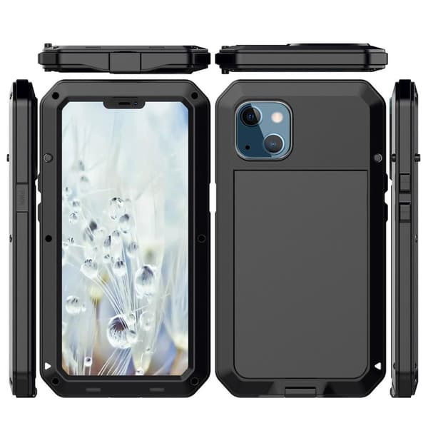 iPhone 13 Heavy Duty Sturdy Hybrid Case with Built - in Tempered Glass Black