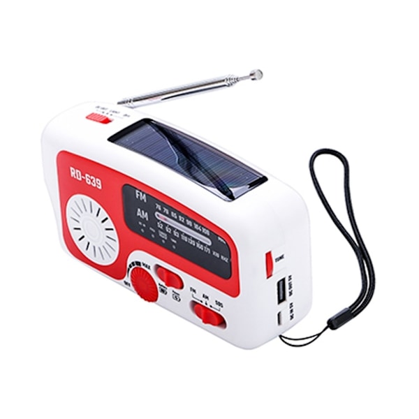 AM/FM hätäradio Käsikampi taskulamppu SOS aurinkokenno PowerBank USB White