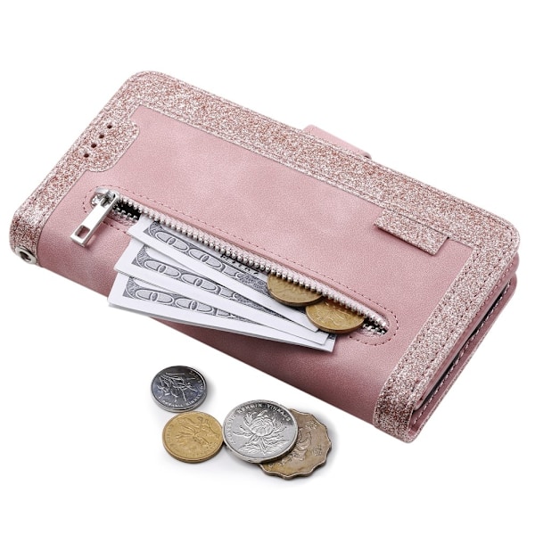 Til Samsung Galaxy S25 Ultra 5G Etui med Lynlåslomme og 9 Kortlommer Pink