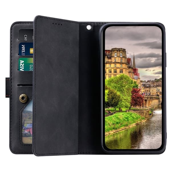 Til Google Pixel 10a Etui med Lynlåslomme og 9 Kortlommer Black