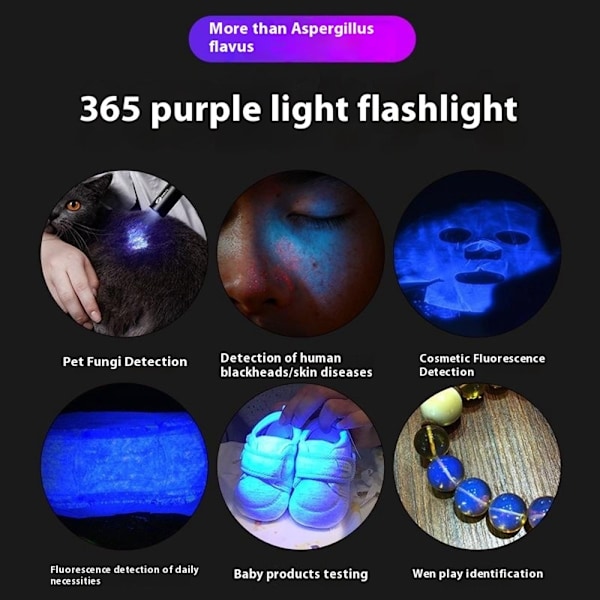 UV Anti-Counterfeit Detection 365nm Purple Light High Power UV Flashlight Black