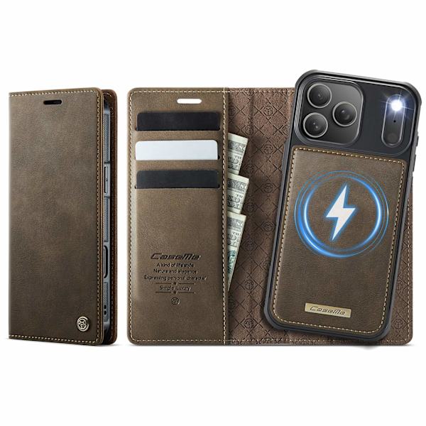 CASEME För iPhone 17 Pro Plånboksfodral Magnetisk Avtagbar RFID Skydd - Coffee Brun