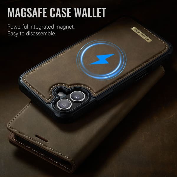 CASEME Til iPhone 16 Pungcover Magnetisk Aftagelig RFID Beskyttelse - Coffee Brown