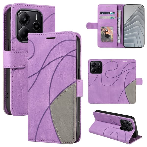 Til Xiaomi Redmi Note 14 4G KT-serie-1 dobbeltfarve tegnebog Purple