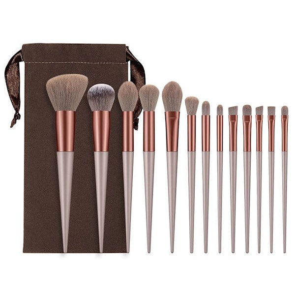 13 stk Makeup Brush Set Kosmetiske børster Soft Fiber Foundation Contour - Coffee Brown