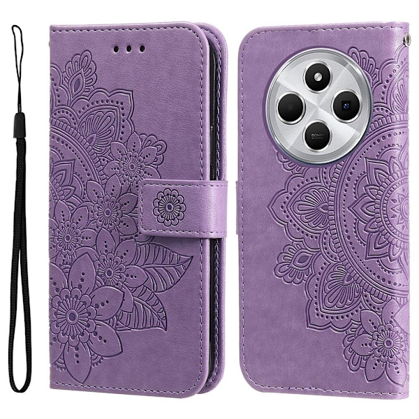 Til Xiaomi Redmi 14C Tegnebogsetui med Blomstermønster og Standerfunktion Purple