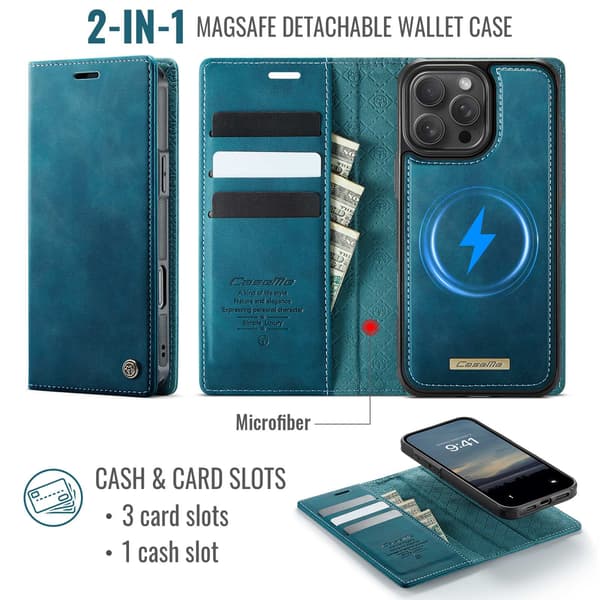 CASEME Til iPhone 16 Pro Lommebokdeksel Magnetisk Avtakbar RFID Beskyttelse Green