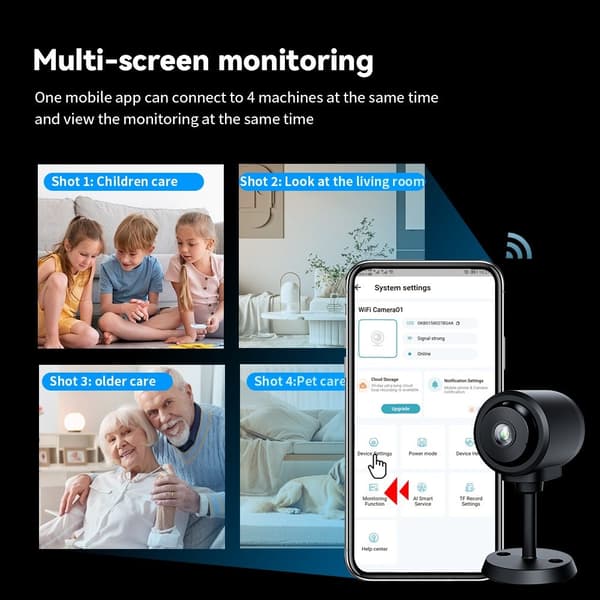 WiFi-valvontakamera Night Vision Motion Detection 130 asteen laajakulmavalvonta Black