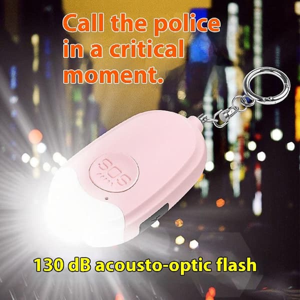 Personal Alarm Flashlight Portable Self Defense 130dB Loud Warning Keychain Pink