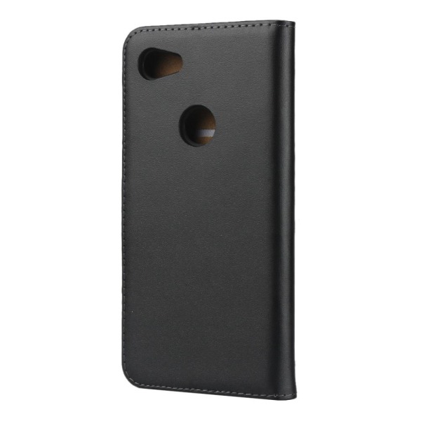 Google Pixel 3a ægte læder telefonskal med stativ Black