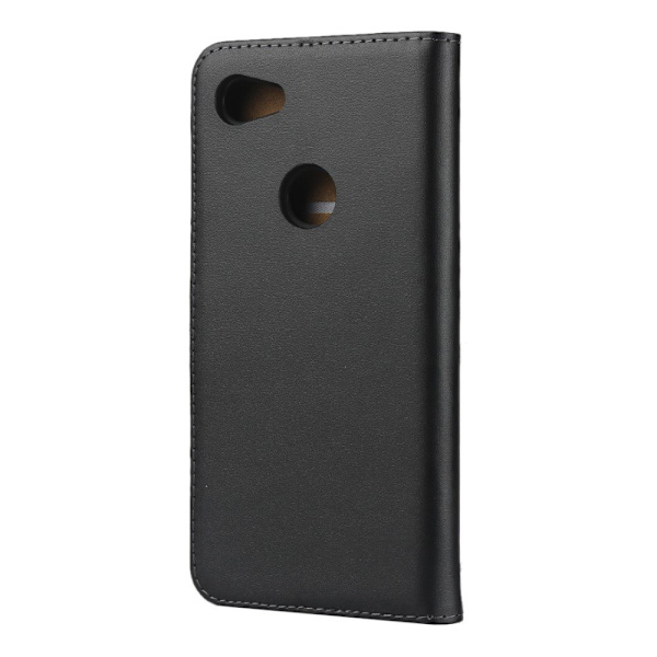 Google Pixel 3a aito nahkainen puhelinkuori jalustalla Black