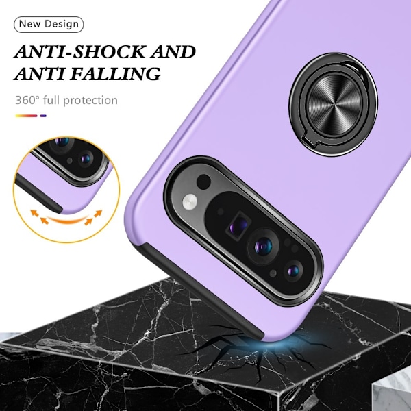 Hybrid-etui med fingerreim og kickstand for Google Pixel 9 / Pixel 9 Pro Purple