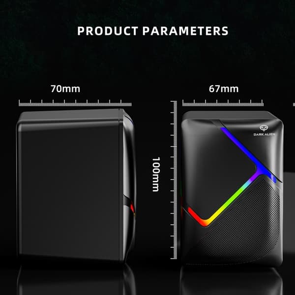 DARK ALIEN USB Desktop Højttalere Computer Laptop Subwoofer RGB Black