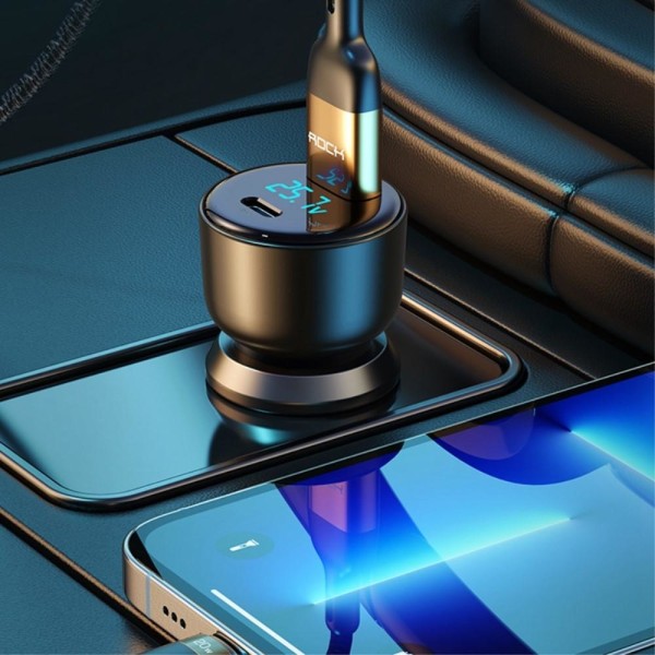 ROCK H16 72W erittäin nopea autolaturi Pikalataussovitin USB-C+USB Black