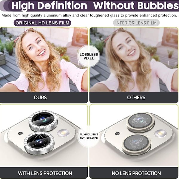iPhone 15 / 15 Plus Ring Circle Lens -elokuvasetti Glitter Silver