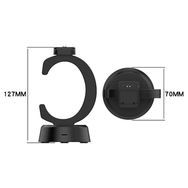Til Xiaomi Redmi Watch 3 / Watch 2 / Watch 2 Lite Oplader & Dock 1m kabel Black