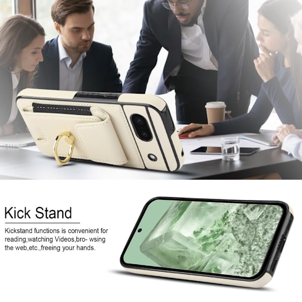 För Google Pixel 8a Kickstand Case Telefonfodral med Kortfack - Vit