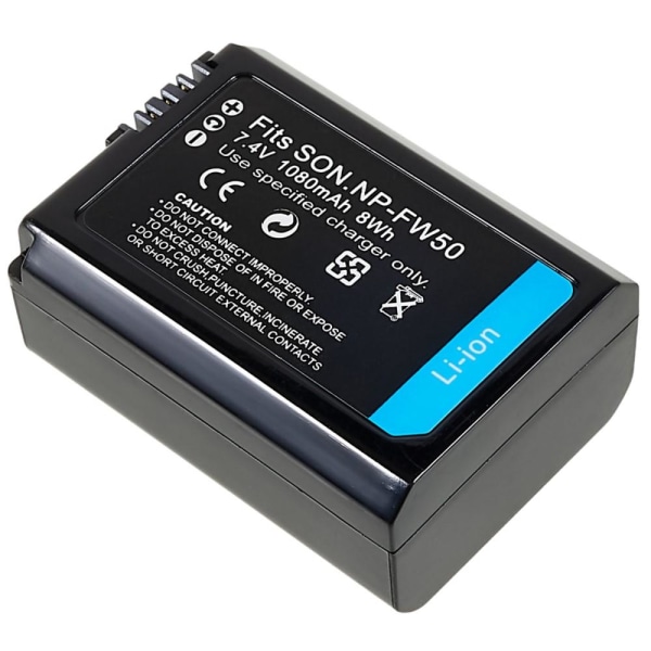 NP-FW50 batteri til Sony A6400/A6000/ZVE 10/A7M2/A6100/A6300/A7R Black